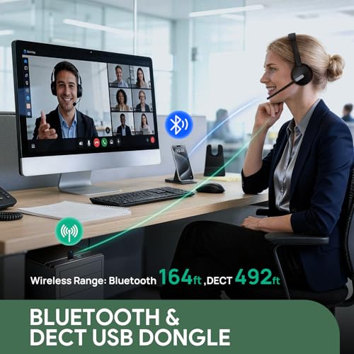 WH64 Hybrid DECT Dongle & Bluetooth Wireless Headset for Work