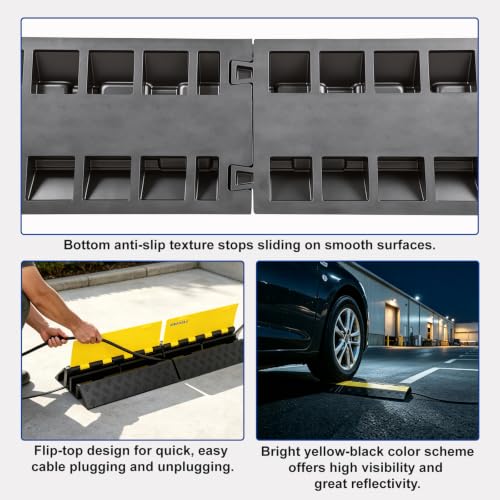 2 Pack 2 Channel Folding Cable Protector Ramp for Driveway