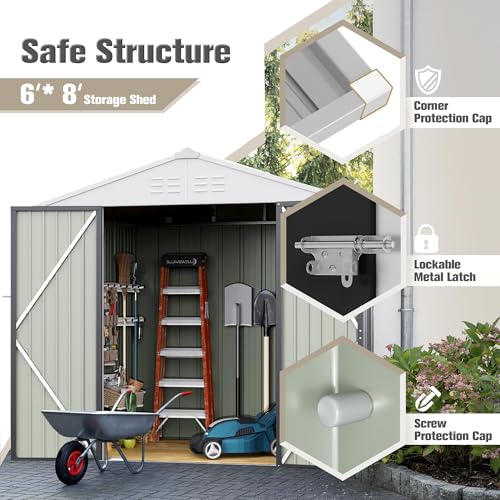 Metal Outdoor Storage Shed 6 x 8 FT Metal Shed with Lockable Door