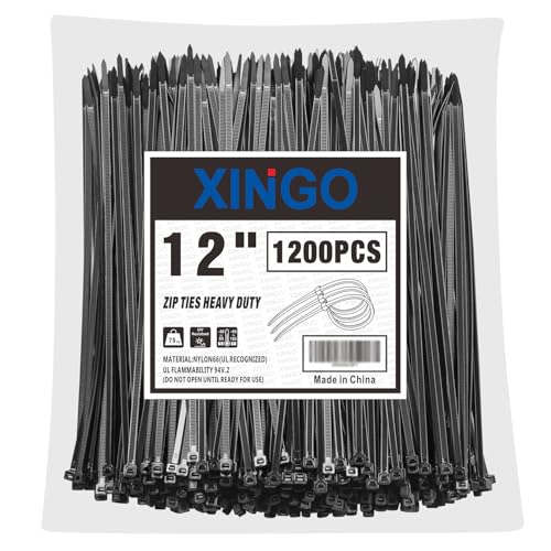 12 Inch Black Zip Ties 1200 PCS (1200 Count)