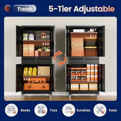Metal Garage Storage Cabinet with Locking Doors and Adjustable Shelves
