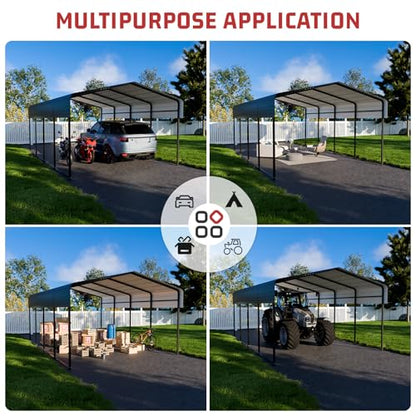 Metal Carport 10 x 15 FT with Heavy Duty Frame & Galvanized Steel Roof