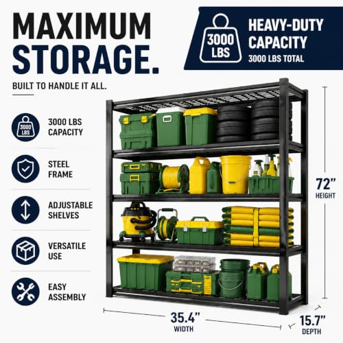 Garage Shelving 5 Tier Heavy Duty Boltless Storage Rack Adjustable