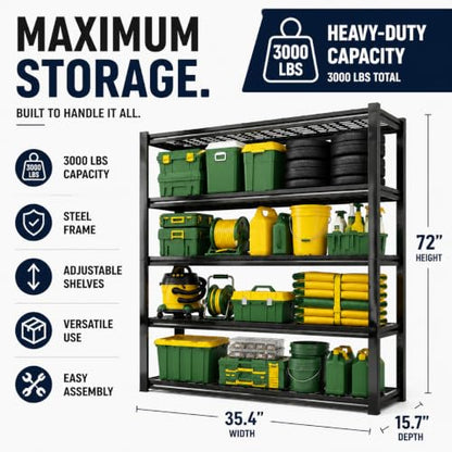 Garage Shelving 5 Tier Heavy Duty Boltless Storage Rack Adjustable