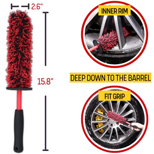 Professional 4 Pack Long Handle Wheel Brush Kit for Cleaning Wheel and Tire