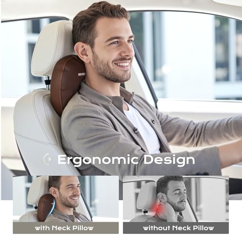 Leather Car Headrest Pillow Car Neck Pillow with Adjustable Strap