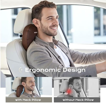 Leather Car Headrest Pillow Car Neck Pillow with Adjustable Strap