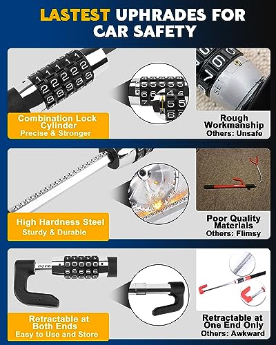 Steering Wheel Lock Anti Theft Device Retractable Brake Pedal Lock Keyless Password 5 Coded Combination Anti Theft Car Security Device Heavy Duty Universal Fit for Vehicle Car Truck Van SUV