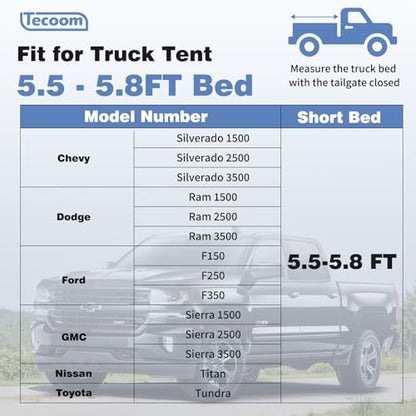 Upgraded Tecoom Pop Up Truck Tent Waterproof PU3000mm