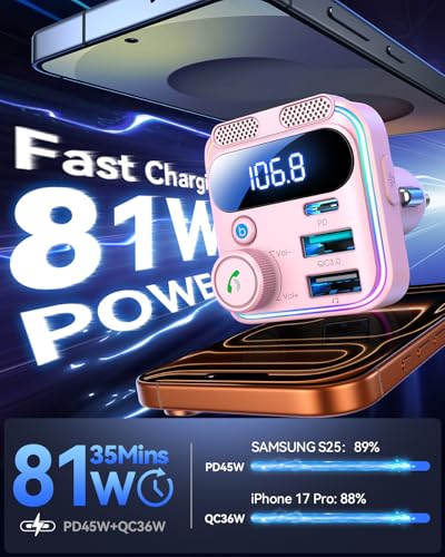 81W Bluetooth 6.0 Car Adapter FM Wireless Radio Transmitter