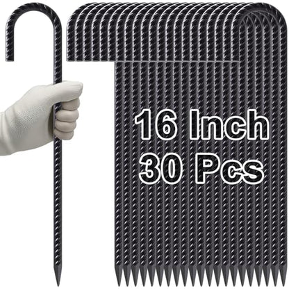 Rebar Stakes 16 Inch J Hook Heavy Duty Steel Chain Link Fence Stakes (30 Count)