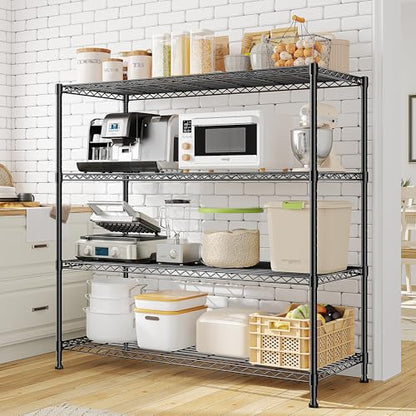 Extra-Wide 4-Tier 800LBS Storage Rack, Adjustable Shelves, Black