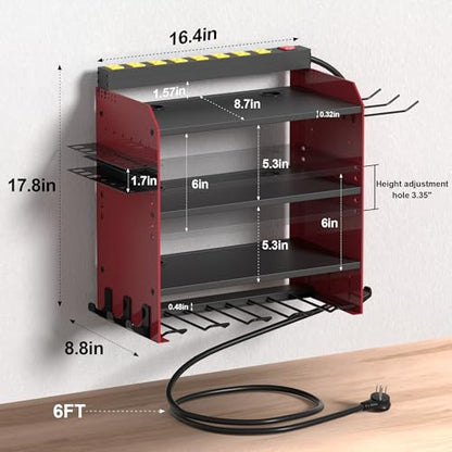 Power Tool Organizer Wall Mount with Charging Station & 8 Outlet