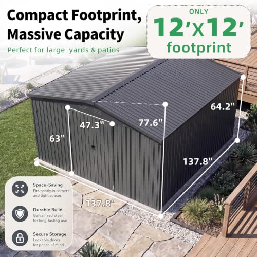 12' x 12' Waterproof Metal Garden Tool Shed