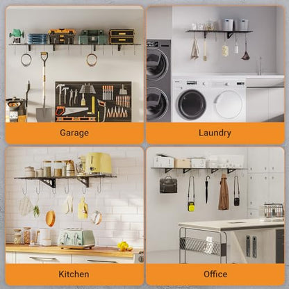 1 Pack 1x4 ft Garage Shelving with 6 Bike Hooks