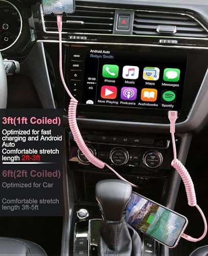 90 Degree Coiled USB C Cable for Car 3FT (2 Count)