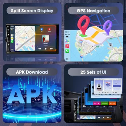 2 Din Car Radio with Wireless CarPlay & Android Auto
