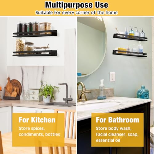 2 Pieces Stainless Steel Shelf Bathroom Shower Floating Shelves Wall Mounted Shower Caddy Basket Shelf Storage Organizer Shelves for Bathroom (2 Count)