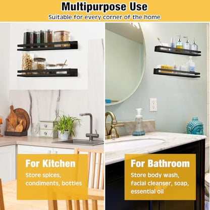 2 Pieces Stainless Steel Shelf Bathroom Shower Floating Shelves Wall Mounted Shower Caddy Basket Shelf Storage Organizer Shelves for Bathroom (2 Count)