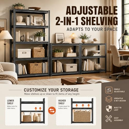 Heavy Duty Metal Bookshelf Adjustable Storage Shelving Unit for Home Office