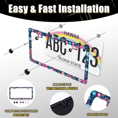 Stainless Steel Beautiful Floral Flower License Plate Frame 12.3 x 6.3 Inch