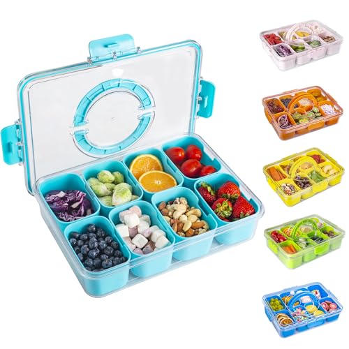 Divided Snack Serving Tray with Lid and Handle Travel Snackle Charcuterie Container Portable Storage Organizer for Candy