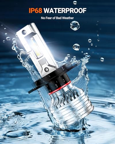 H4 Bulbs, 120,000LM 1700% Brightness, 9003 HB2 H4 6500K Cool White LED Bulbs, IP68 Waterproof 80000Hrs Lifespan, 5X Heat Dissipation driving LED Bulbs, Plug and Play, 2 Pack