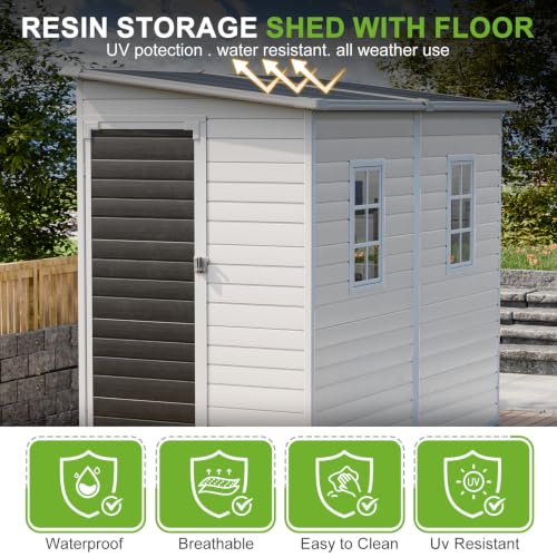 4x8 FT Resin Storage Shed with Floor Windows and Vents