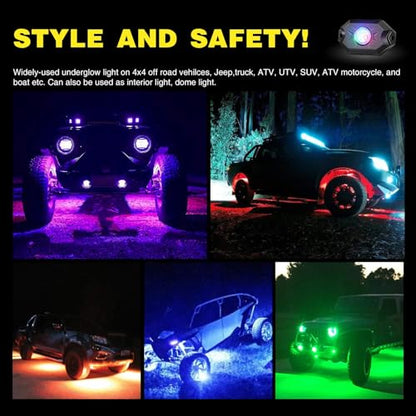 RGB LED Rock Lights Kit 8PCS Underglow Pod Lights (8 Count)
