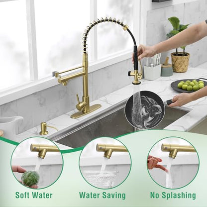 Commercial Kitchen Sink Faucet with Pull Down Sprayer Brushed Gold