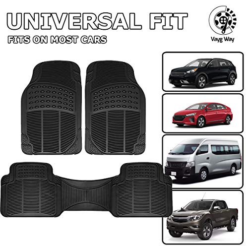 Universal 3 Piece Heavy Duty Front and Rear Black Rubber Floor Mats