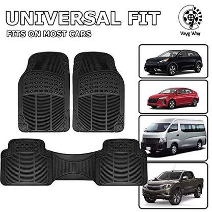Universal 3 Piece Heavy Duty Front and Rear Black Rubber Floor Mats