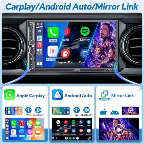 7" QLED Double Din Car Stereo Compatible with Wireless Apple CarPlay & Android Auto