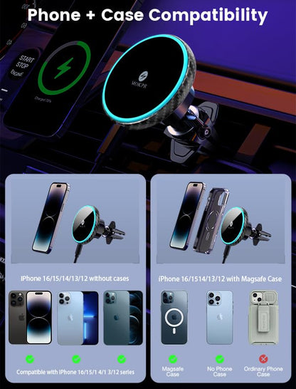 for Magsafe Car Mount Charger 15W LED RGB Car Phone Holder for Dash Vent