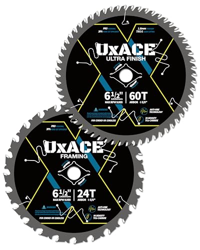 6-1/2-Inch 24&60-Tooth Circular Saw Blade with 5/8-Inch Arbor, Framing & Ultra Finish Wood Cutting, Carbide Tip, Thin Kerf, for Plywood, MDF, OSB, Laminated, 2 Pack (2 Count)