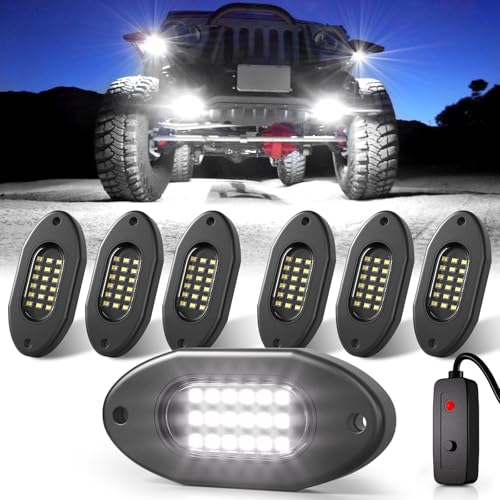 Pure White LED Rock Lights for UTV 6 Pods with Switch 6000K (6 Count)