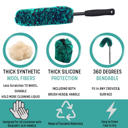 Professional 4 Pack Long Handle Wheel Brush Kit for Cleaning Wheel and Tire