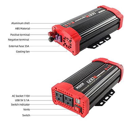 600W Car Power Inverter 12V DC to 110V AC Converter