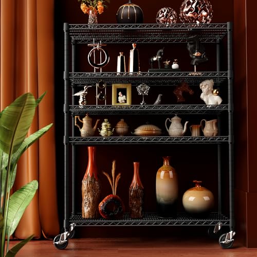 Garage Shelving Wide Storage Shelves 5 Tier Metal Shelves 4000 LBS Heavy Duty Adjustable Utility Shelf Rack Black 23.6" D x 53.1" W x 73.6" H (5 Count)