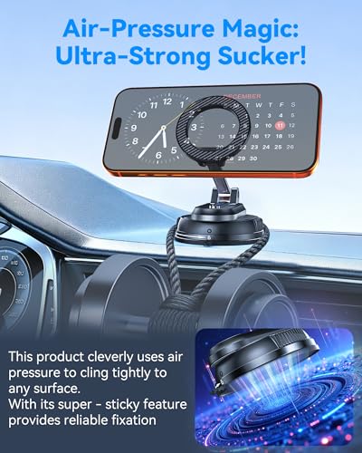 2-IN-1 Detachable Car Phone Holder for MagSafe[2800gf Strong Magnet & 89+LBS Suction Base]Vacuum Magnetic Phone Holders for Your Car, 360° Adjustable for iPhone 17-12 Pro Max Plus Air, Car Accessories