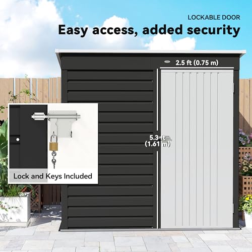 6' x 4' Metal Garden Tool Shed Small Outdoor Tool Shed Dark Gray
