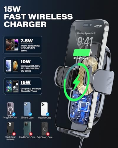 Solid Car Truck Phone Mount Holder 14" Arm Upgraded Wireless Charger