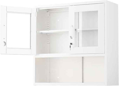 VINGLI Metal Wall Cabinet with Locking Glass Doors, Adjustable Shelf, Wall Mounted Storage Display Cabinets for Garage, Kitchen, Home Office, Warehouse, Living Room, White