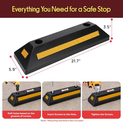 Curb Garage Vehicle Floor Stopper for Parking Safety 1PC Heavy Duty Rubber Parking Lot Driveway Stopper