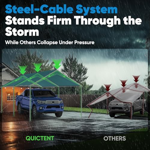 10x20 ft Heavy Duty Car Canopy Galvanized Frame Carport Outdoor Party Tent Boat Shelter with 3 Reinforced Steel Cables