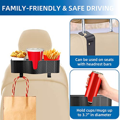 3-in-1 Car Headrest Organizer with 3.7" Cup Holder & Hooks-1PC