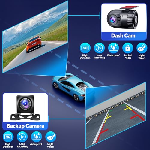 QLED Double Din Car Stereo with Dash Cam & Backup Camera