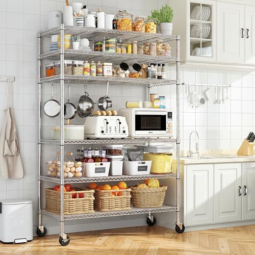 6 Tier Rolling Storage Shelves with Locking Wheels (2 Count)