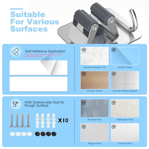 4 Pack Stainless Steel Mop and Broom Holder Wall Mount with Hook (4 Count)
