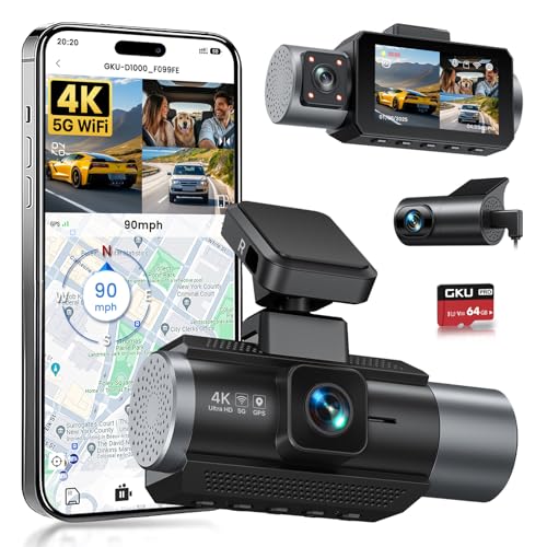 4K 3 Channel Dash Cam Front and Rear Inside